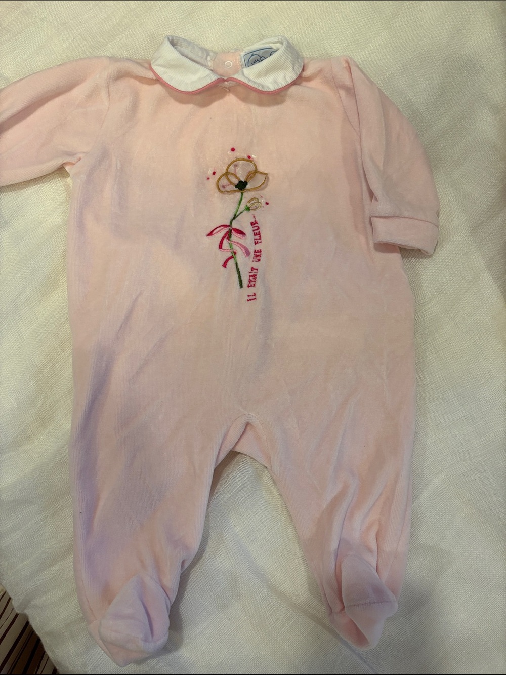 Petit Bateau Light Pink Floral Embroidered Footed One-Piece